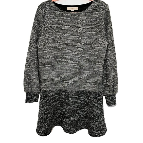LOFT Women's Metallic Gray Sweater Dress, Medium, Balloon Sleeve, Fit & Flare - Picture 5 of 16